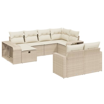 Set canapele de grădină cu perne, 10 piese, bej, poliratan - Img 2