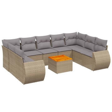 Set canapele de grădină cu perne, 10 piese, bej, poliratan - Img 2