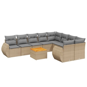 Set canapele de grădină cu perne, 10 piese, bej, poliratan - Img 2