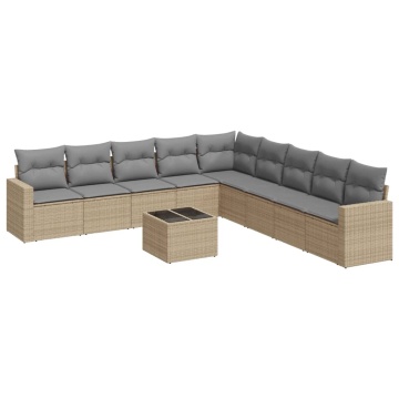 Set canapele de grădină cu perne, 10 piese, bej, poliratan - Img 2