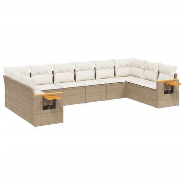 Set canapele de grădină cu perne, 10 piese, bej, poliratan - Img 2