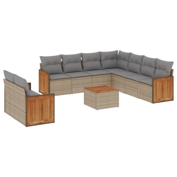 Set canapele de grădină cu perne, 10 piese, bej, poliratan - Img 2