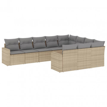 Set canapele de grădină cu perne, 10 piese, bej, poliratan - Img 2