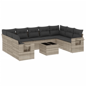 Set canapele de grădină cu perne 10 piese gri deschis poliratan - Img 2