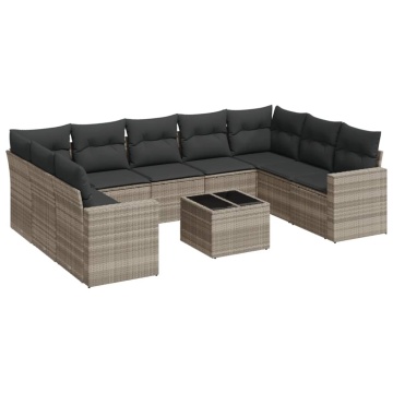 Set canapele de grădină cu perne 10 piese gri deschis poliratan - Img 2