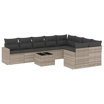 Set canapele de grădină cu perne 10 piese gri deschis poliratan - Img 2