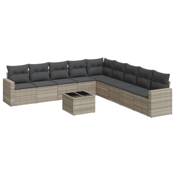 Set canapele de grădină cu perne 10 piese gri deschis poliratan - Img 2