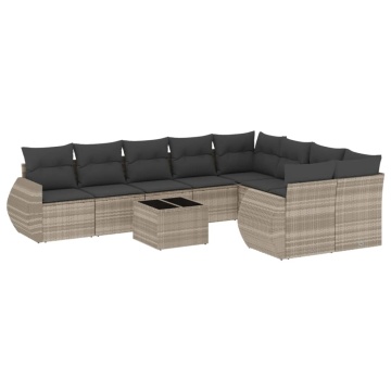Set canapele de grădină cu perne 10 piese gri deschis poliratan - Img 2