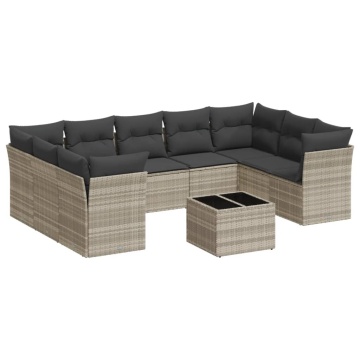 Set canapele de grădină cu perne 10 piese gri deschis poliratan - Img 2