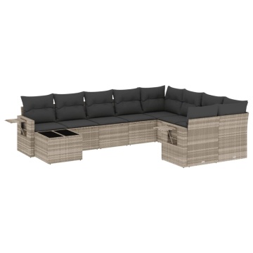 Set canapele de grădină cu perne 10 piese gri deschis poliratan - Img 2