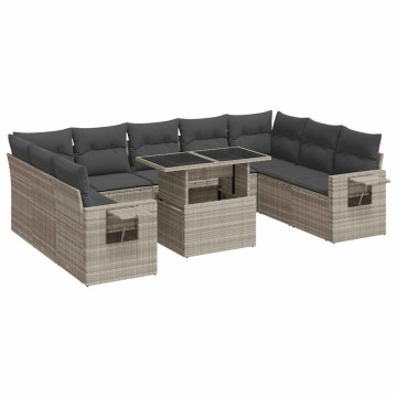Set canapele de grădină cu perne 10 piese gri deschis poliratan - Img 2