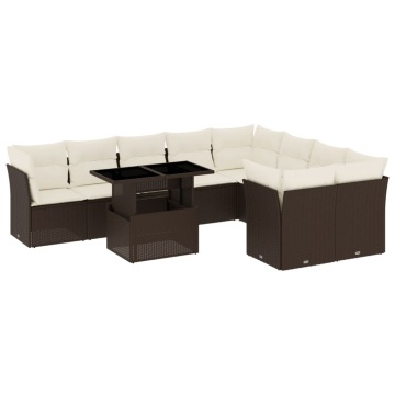 Set canapele de grădină cu perne, 10 piese, maro, poliratan - Img 2