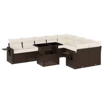 Set canapele de grădină cu perne, 10 piese, maro, poliratan - Img 2