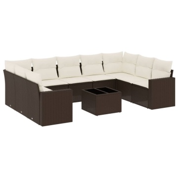 Set canapele de grădină cu perne, 10 piese, maro, poliratan - Img 2