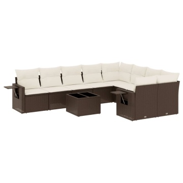 Set canapele de grădină cu perne, 10 piese, maro, poliratan - Img 2