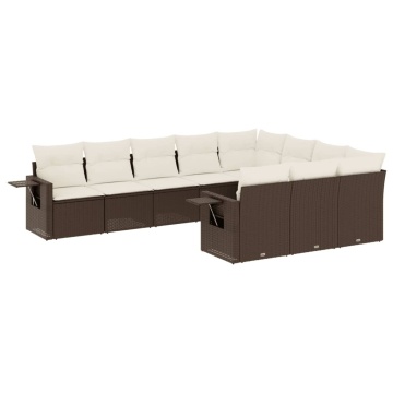 Set canapele de grădină cu perne, 10 piese, maro, poliratan - Img 2