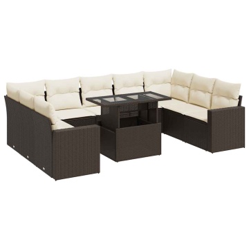 Set canapele de grădină cu perne, 10 piese, maro, poliratan - Img 2
