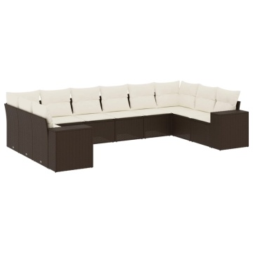 Set canapele de grădină cu perne, 10 piese, maro, poliratan - Img 2