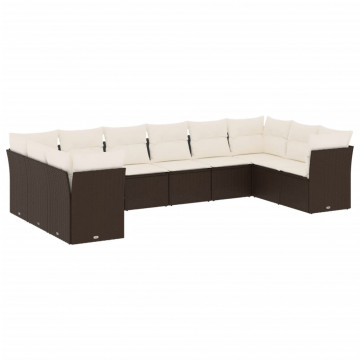 Set canapele de grădină cu perne, 10 piese, maro, poliratan - Img 2