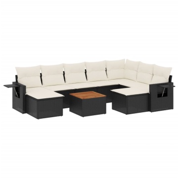 Set canapele de grădină cu perne, 10 piese, negru, poliratan - Img 2