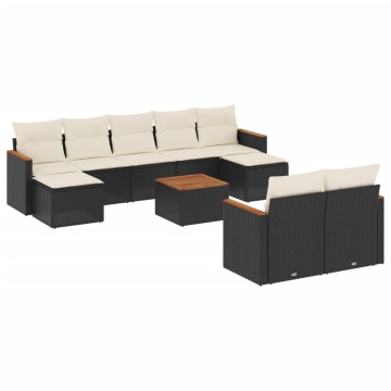 Set canapele de grădină cu perne, 10 piese, negru, poliratan - Img 2