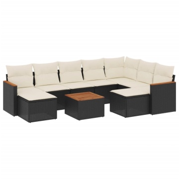Set canapele de grădină cu perne, 10 piese, negru, poliratan - Img 2