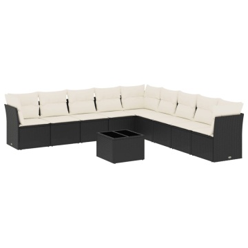 Set canapele de grădină cu perne, 10 piese, negru, poliratan - Img 2