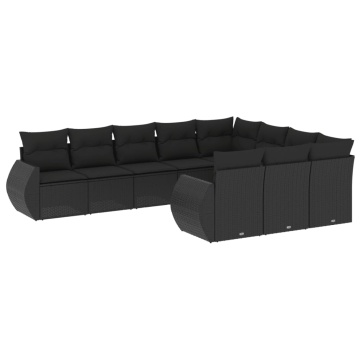 Set canapele de grădină cu perne, 10 piese, negru, poliratan - Img 2