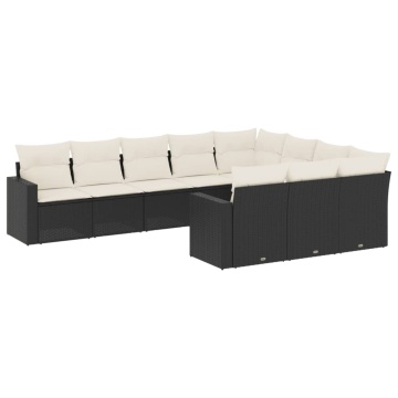 Set canapele de grădină cu perne, 10 piese, negru, poliratan - Img 2