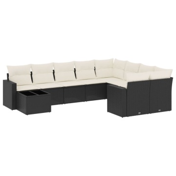 Set canapele de grădină cu perne, 10 piese, negru, poliratan - Img 2