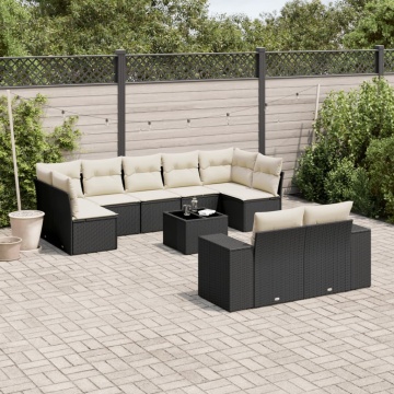 Set canapele de grădină cu perne, 10 piese, negru, poliratan - Img 1