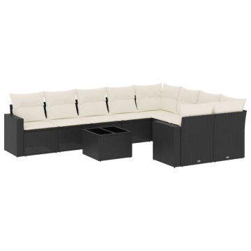 Set canapele de grădină cu perne, 10 piese, negru, poliratan - Img 2