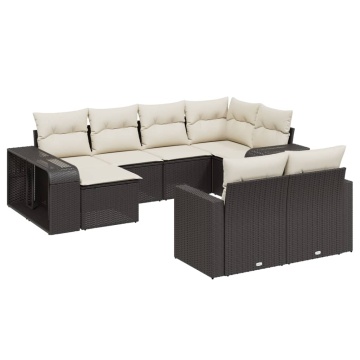 Set canapele de grădină cu perne, 10 piese, negru, poliratan - Img 2