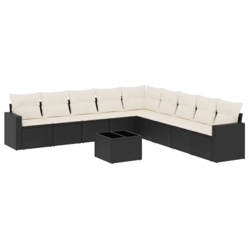 Set canapele de grădină cu perne, 10 piese, negru, poliratan - Img 2