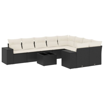 Set canapele de grădină cu perne, 10 piese, negru, poliratan - Img 2