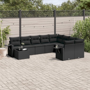Set canapele de grădină cu perne, 10 piese, negru, poliratan - Img 1