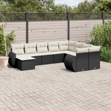 Set canapele de grădină cu perne, 10 piese, negru, poliratan - Img 1