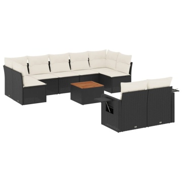 Set canapele de grădină cu perne, 10 piese, negru, poliratan - Img 2