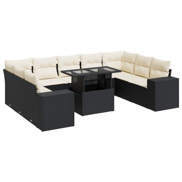 Set canapele de grădină cu perne, 10 piese, negru, poliratan - Img 2