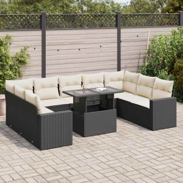 Set canapele de grădină cu perne, 10 piese, negru, poliratan - Img 1