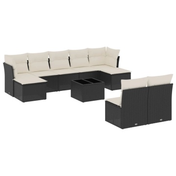 Set canapele de grădină cu perne, 10 piese, negru, poliratan - Img 2