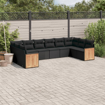 Set canapele de grădină cu perne, 10 piese, negru, poliratan - Img 1