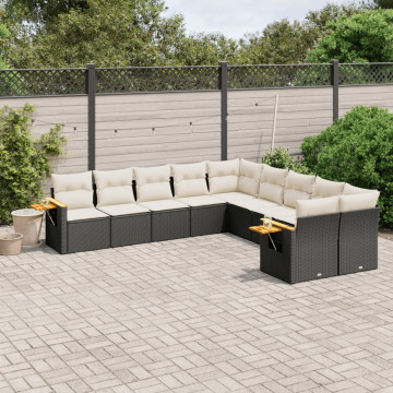Set canapele de grădină cu perne, 10 piese, negru, poliratan - Img 1