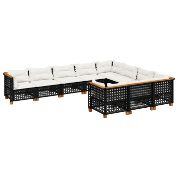 Set canapele de grădină cu perne, 10 piese, negru, poliratan - Img 2