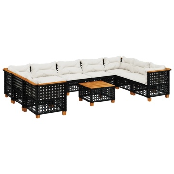 Set canapele de grădină cu perne, 10 piese, negru, poliratan - Img 2