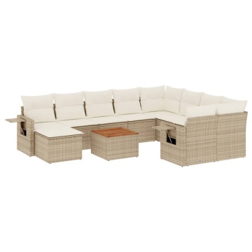 Set canapele de grădină cu perne, 11 piese, bej, poliratan - Img 2