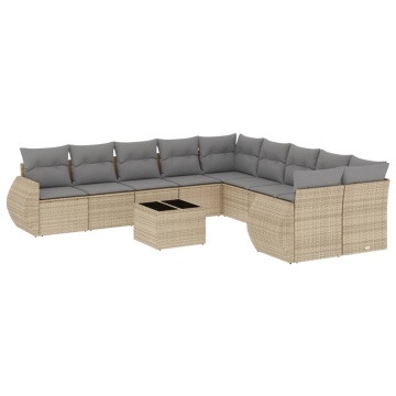 Set canapele de grădină cu perne, 11 piese, bej, poliratan - Img 2