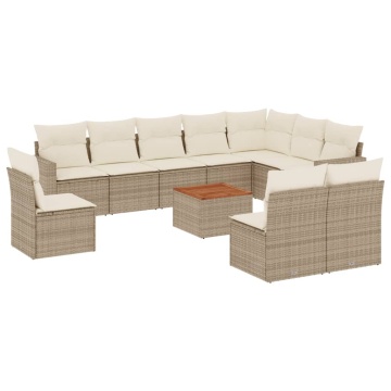 Set canapele de grădină cu perne, 11 piese, bej, poliratan - Img 2