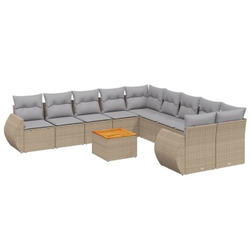 Set canapele de grădină cu perne, 11 piese, bej, poliratan - Img 2