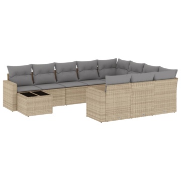 Set canapele de grădină cu perne, 11 piese, bej, poliratan - Img 2